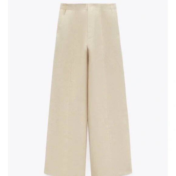ZARA Limited Edition Linen High Waisted Wide Leg Trousers Size L (very long) - Picture 1 of 4
